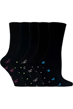Sock Snob Set van 5 zwarte katoenen damessokken met hartjes en strikken
