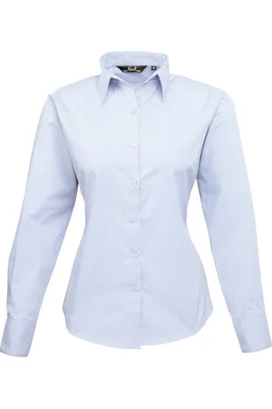 Premier Dames/Dames Popeline Blouse met Lange Mouwen (Lichtblauw)