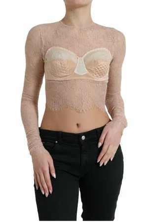 Dolce & Gabbana Nylon Floral Lace Bustier Cropped Top