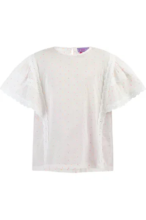 myMo Blouse Meisje Wit roze oranje stippen