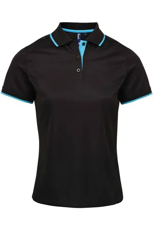 Premier Dames/Dames Coolchecker Contrast Piqué Poloshirt (Zwart/Turkoois)