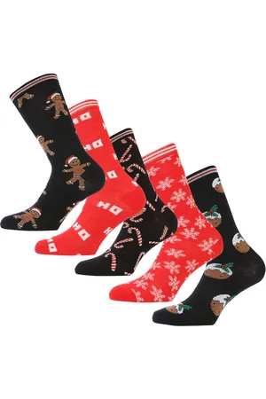 Brave Soul Kerstsokken voor dames, set van 5 paar, zwart-rood