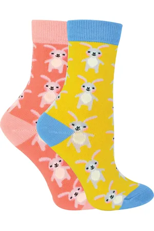 Miss Sparrow Set van 2 sokken met dierenprint voor meisjes | | Casual grappig patroon crew bamboe sokken | Grappige nieuwe sokken voor kinderen - Konijnen