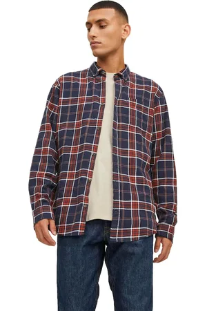 JACK & JONES Heren Slim Fit Geruite Overhemden Lange Mouwen