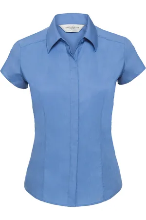 Russell Athletic Russell Collectie Damesmuts Polycotton Makkelijk te onderhouden Gepast Poplin Shirt (Bedrijfsblauw)