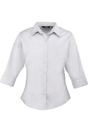 Premier Dames/Dames Poplin 3/4 Mouw Shirt