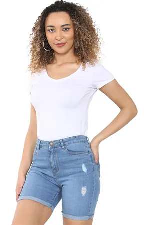 Enzo | Dames Ripped Denim Shorts - Lichtblauw