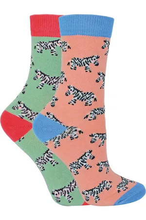 Miss Sparrow Set van 2 sokken met dierenprint voor meisjes | | Casual grappig patroon crew bamboe sokken | Grappige nieuwe sokken voor kinderen - Zebra