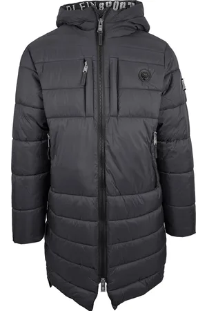 Philipp Plein Padded Small Circular Logo Branded Grey Long Jacket