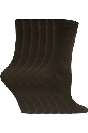 Sock Snob Set van 6 effen, casual katoenen damessokken - PL30 Donkerbruin