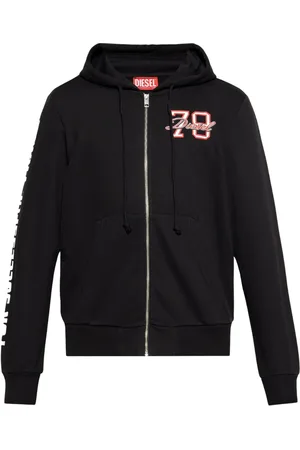 Diesel Voor succesvol leven Armlogo zwarte hoodie met rits