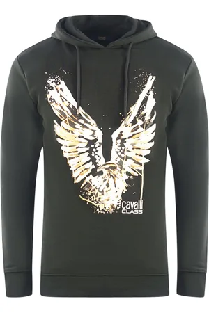 Roberto Cavalli Golden Eagle Logo Black Hoodie