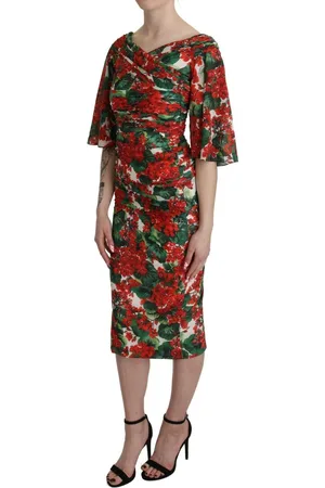 Dolce & Gabbana Floral Sheath Midi Zijden Stretch Jurk