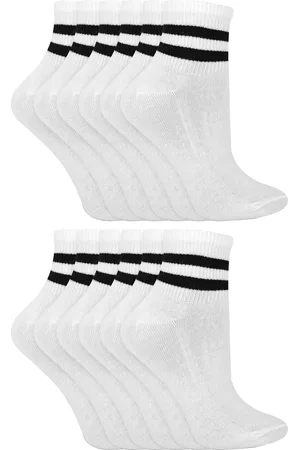 Sock Snob 12 Paar Multiverpakking Enkelsokken met Strepen | | Dames witte laag uitgesneden sokken | Katoenen modieuze sokken voor dames - Wit