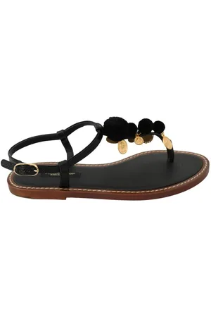 Dolce & Gabbana Leren Pom Pom Flip Flop Sandalen