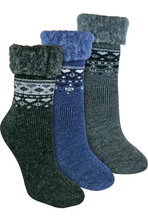 Sock Snob 3 Paar Dames Omslag Bovenwol Bed Sokken voor Winter | Warme Sokken - Zwart / Houtskool / Denim