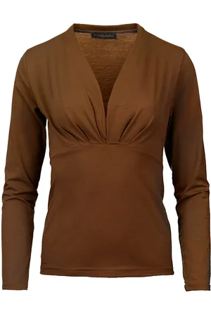 Conquista Chocola imitatiewikkeltop met lange mouwen van duurzame stretchjersey.