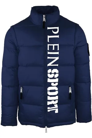 Philipp Plein Verticaal gewatteerd marineblauw jack met logo