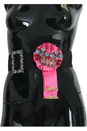 Dolce & Gabbana Crystal Bloem Broche Katoenen Riem