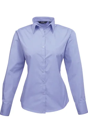 Premier Dames/Dames Popeline Blouse met Lange Mouwen (Middenblauw)