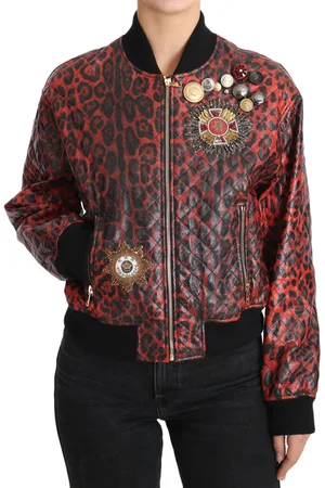 Dolce & Gabbana Luipaard Crystal Button Leren Jas