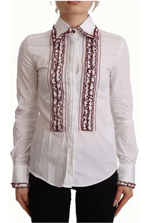 Dolce & Gabbana Katoenen Kant Lange Mouwen Ruches Kraag Top