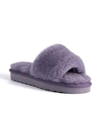 Aus Wooli Australia Womens Schapenvacht Fluff Slippers Paars