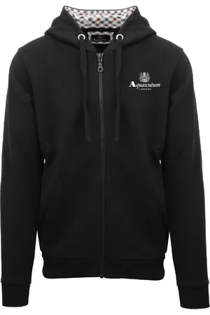 Aquascutum London Embossed Signature Logo Black Zip-Up Hoodie