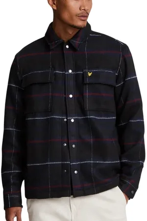 Lyle & Scott Geborsteld tartan modderig marineblauw overshirtjack