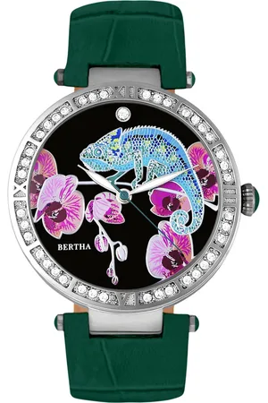 Bertha Camilla Parelmoer horloge met leren band