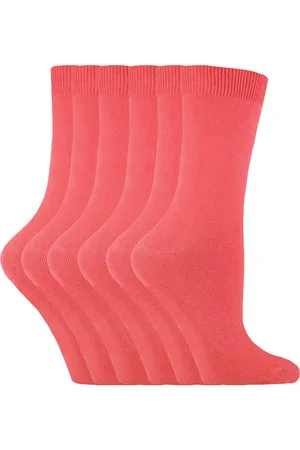 Sock Snob Set van 6 effen, casual katoenen damessokken - PL30 Coral