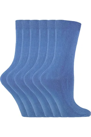 Sock Snob Set van 6 effen, casual katoenen damessokken - PL30 Denim Blauw
