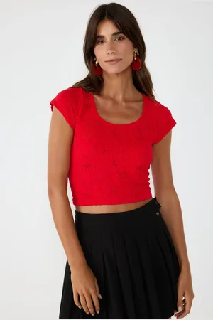 No Matter What Apparel Rode Kanten Korte Mouw Crop Top
