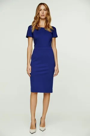 Conquista Aansluitende Electric Blue Cap Sleeve Dress Punto