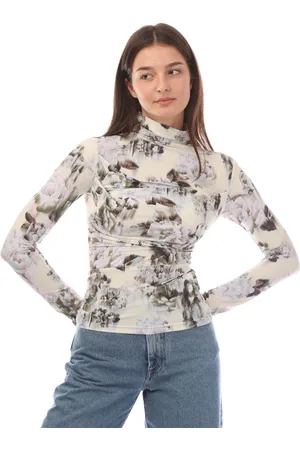 OFF-WHITE Dames Off White Chine Sec Skin Twist Top met lange mouwen in