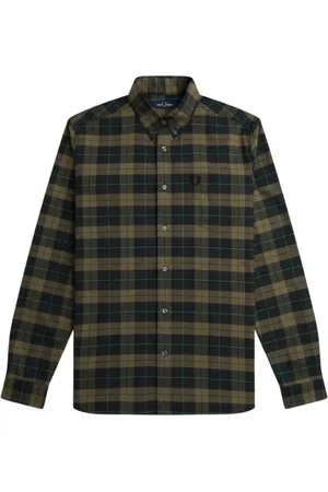 Fred Perry Nachtgroen tartan overhemd met lange mouwen