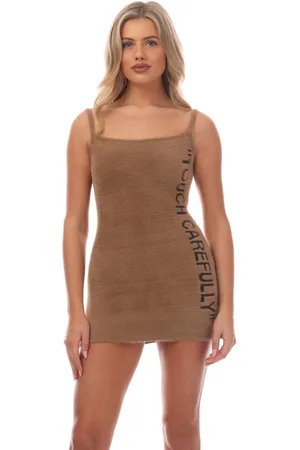 OFF-WHITE Dames Off White Quote Fuzzy Mini Dress in