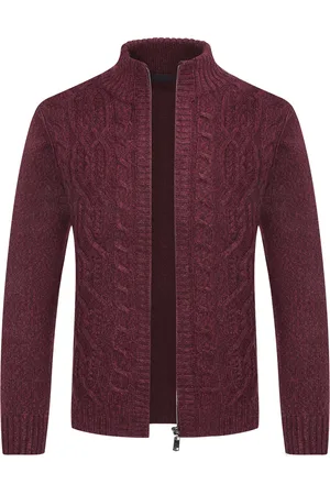 Allthemen Heren Cardigan met Rits Grof Gebreid met Opstaande Kraag