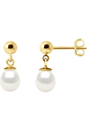 Diadema Bengelen oorbellen Gekweekte parels Zoetwater 6-7mm White Yellow Gold