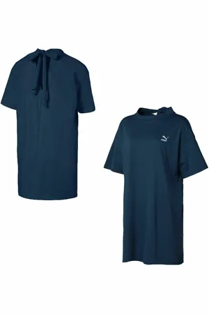 PUMA Bow Elongated Womens Oversize Fit Blue Short Sleeves Tee Top 850236 50
