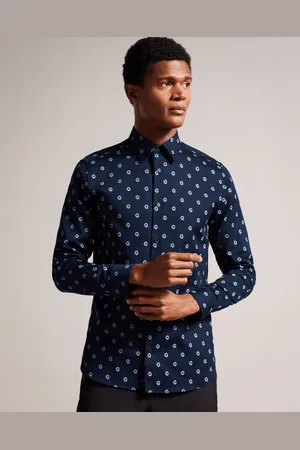 Ted Baker Kyme overhemd met lange mouwen en bloemetjesprint voor heren, marineblauw
