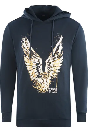 Roberto Cavalli Marineblauwe hoodie met Cavalli-klasse Golden Eagle-logo
