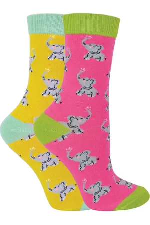 Miss Sparrow Set van 2 sokken met dierenprint voor meisjes | | Casual grappig patroon crew bamboe sokken | Grappige nieuwe sokken voor kinderen - Olifanten