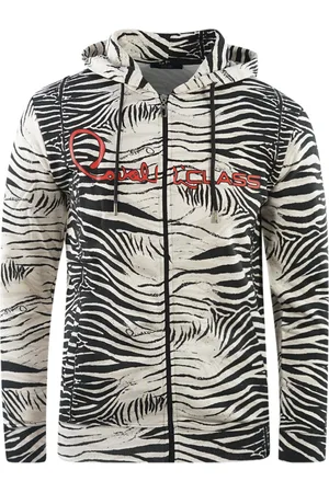 Roberto Cavalli Zebra Print Zip-Up Black Hoodie