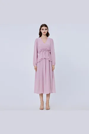 S.J. Lange ruche chiffon jurk