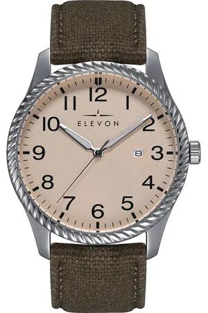 ELEVON Crosswind-horloge met leren band en canvasbekleding met datum