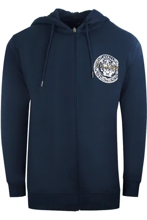 Roberto Cavalli Cavalli-klasse marineblauwe hoodie met rits en grote cirkel