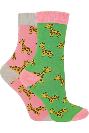 Miss Sparrow Set van 2 sokken met dierenprint voor meisjes | | Casual grappig patroon crew bamboe sokken | Grappige nieuwe sokken voor kinderen - Giraffen