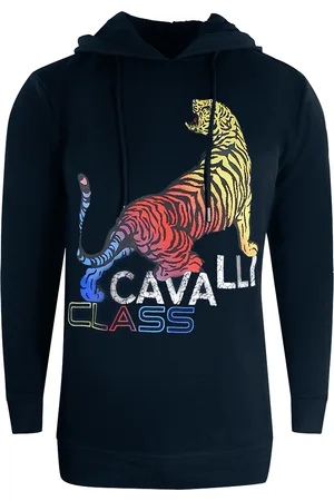 Roberto Cavalli Gedurfde marineblauwe hoodie met tijgerlogo