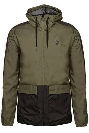 PUMA Graphic Logo Long Sleeve Zip Up Green Black Heren Hooded Jacket 573316 14